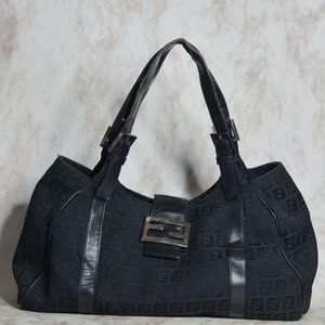 Vintage Fendi Zucca Black Monogrammed Shoulder Bag